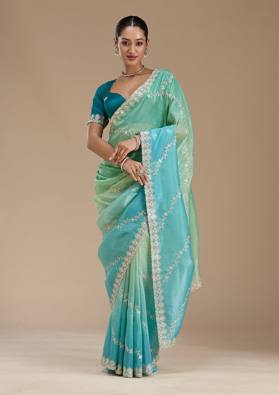 Blue Gotapatti Crepe Saree-Koskii