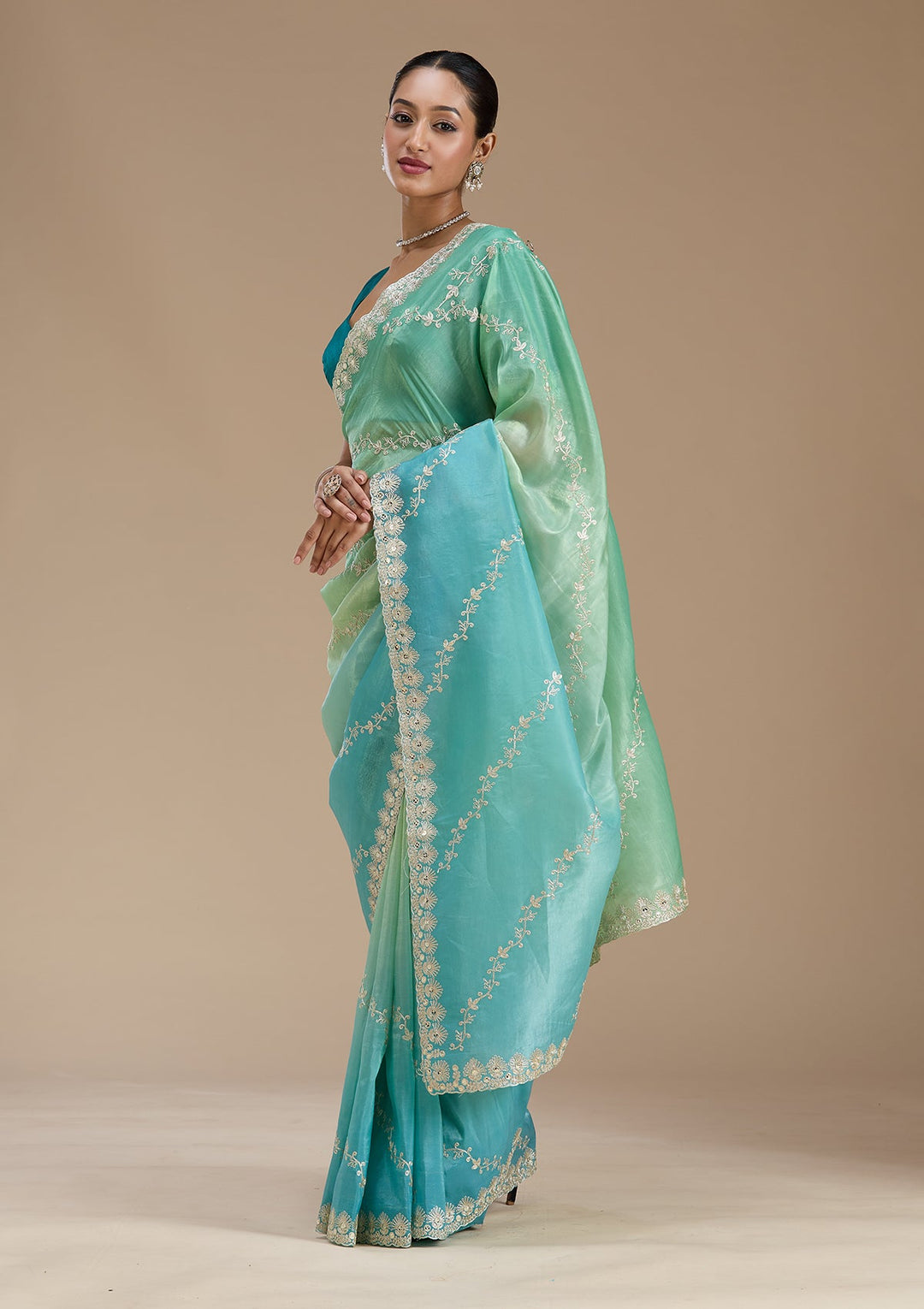 Blue Gotapatti Crepe Saree-Koskii