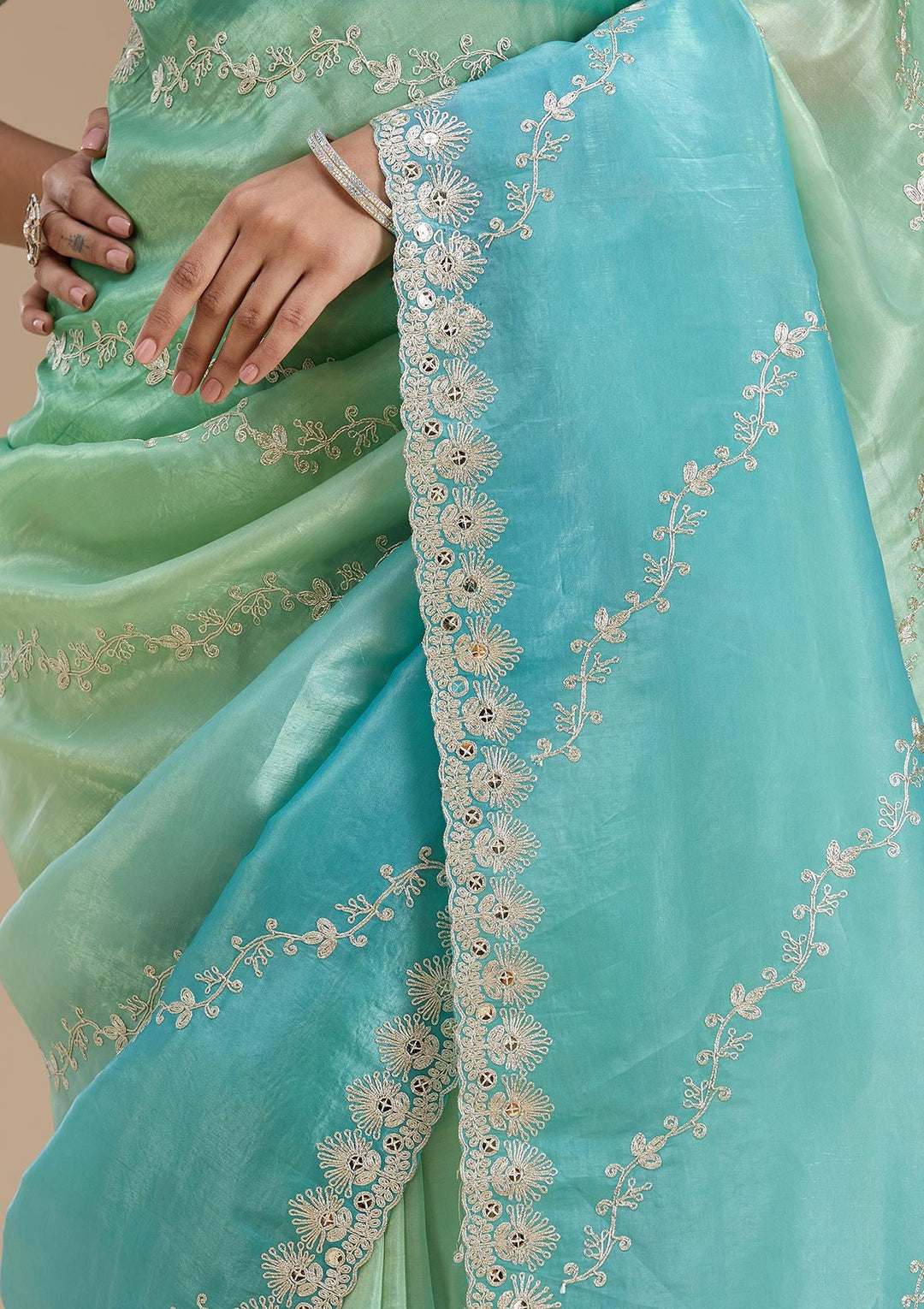 Blue Gotapatti Crepe Saree-Koskii