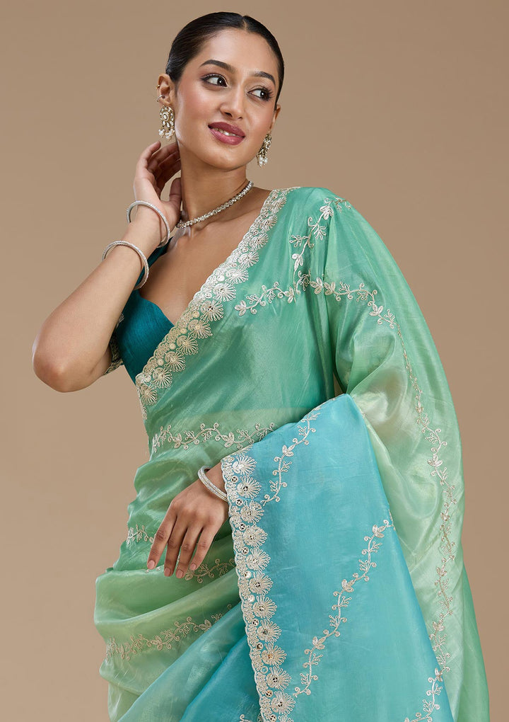 Blue Gotapatti Crepe Saree-Koskii