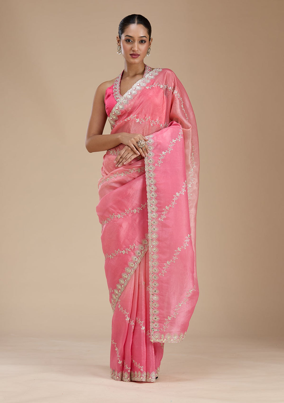 Gajari Pink Gotapatti Crepe Saree-Koskii