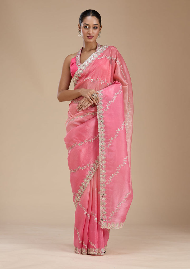 Gajari Pink Gotapatti Crepe Saree-Koskii