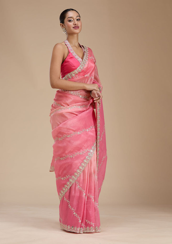 Gajari Pink Gotapatti Crepe Saree-Koskii
