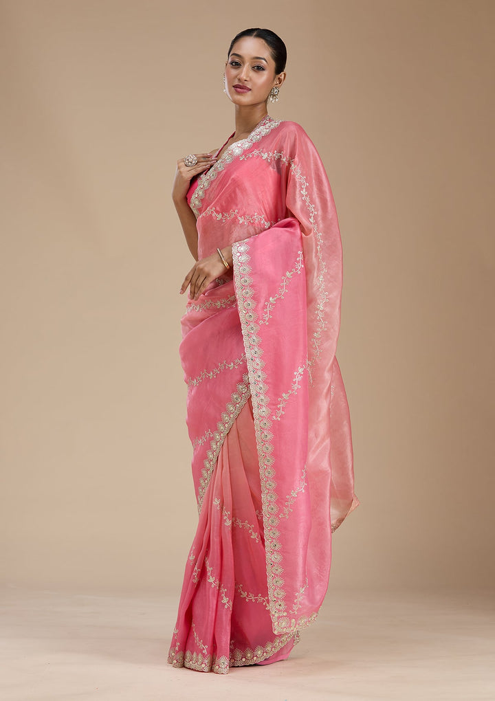 Gajari Pink Gotapatti Crepe Saree-Koskii