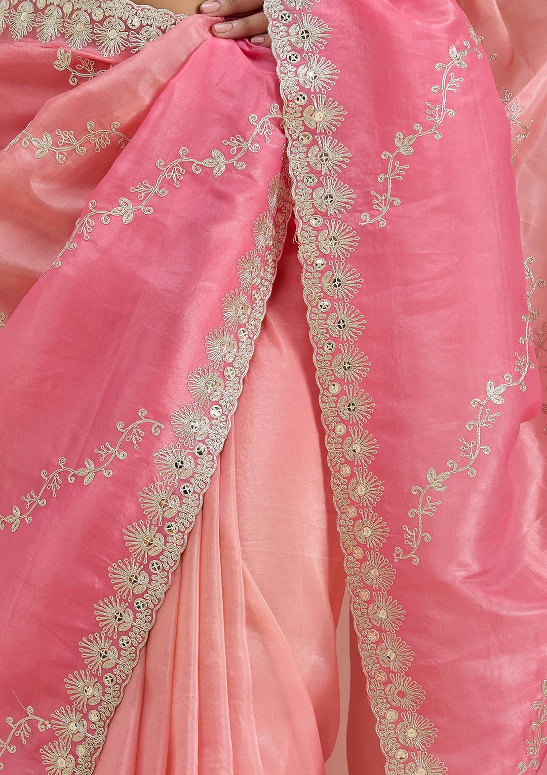 Gajari Pink Gotapatti Crepe Saree-Koskii
