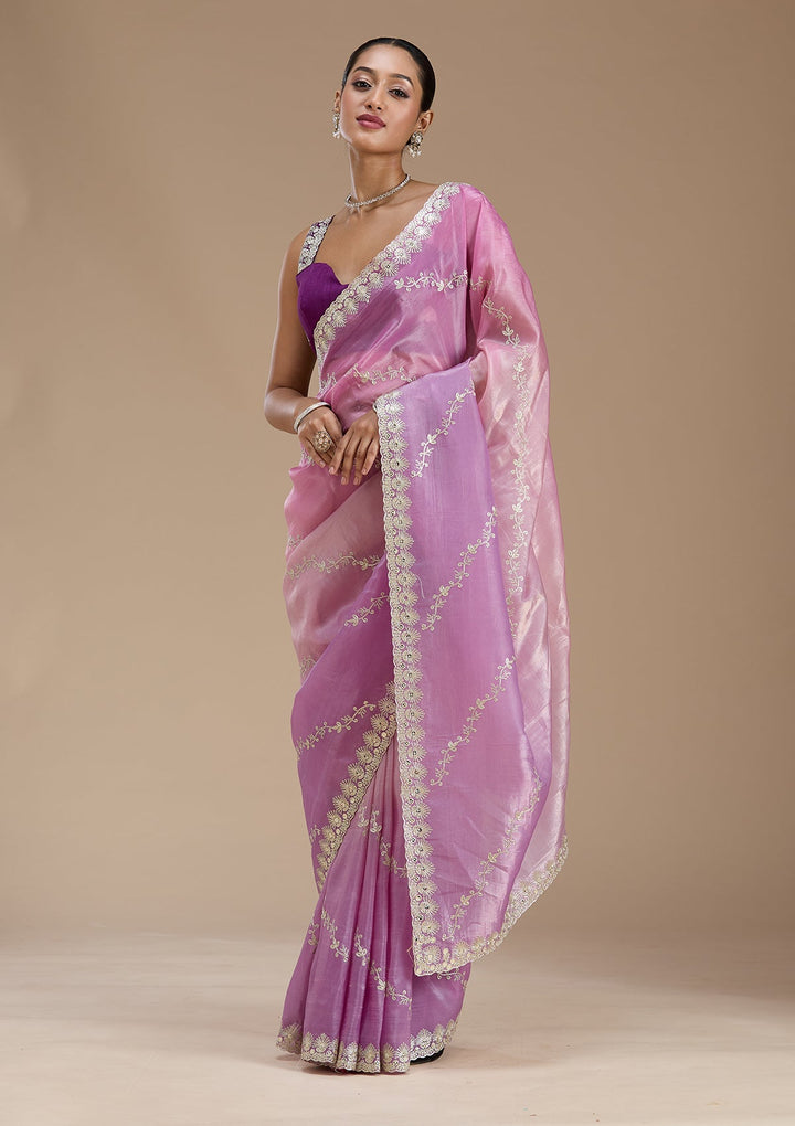 Lavender Gotapatti Crepe Saree-Koskii