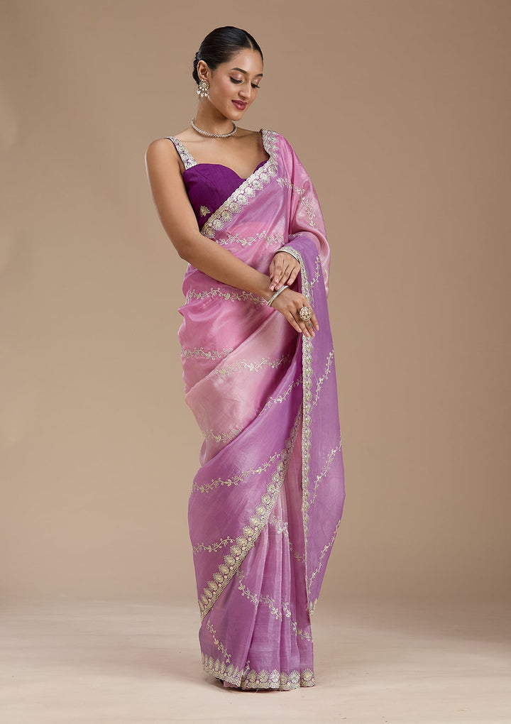 Lavender Gotapatti Crepe Saree-Koskii