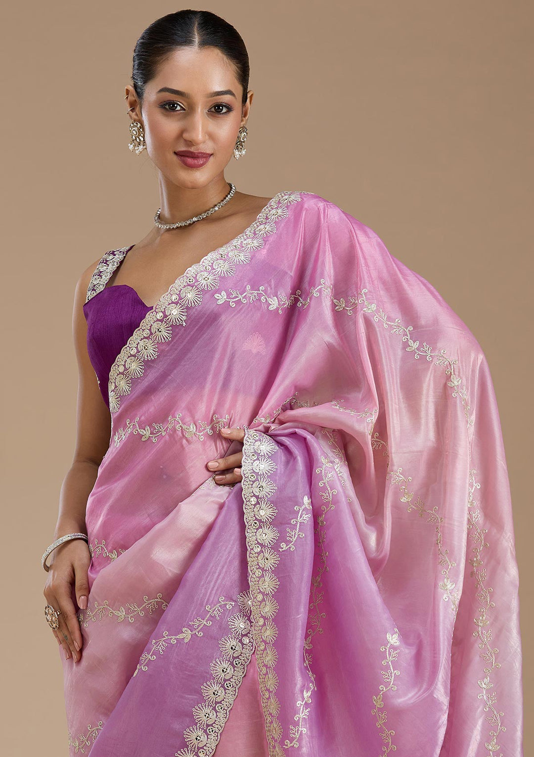 Lavender Gotapatti Crepe Saree-Koskii