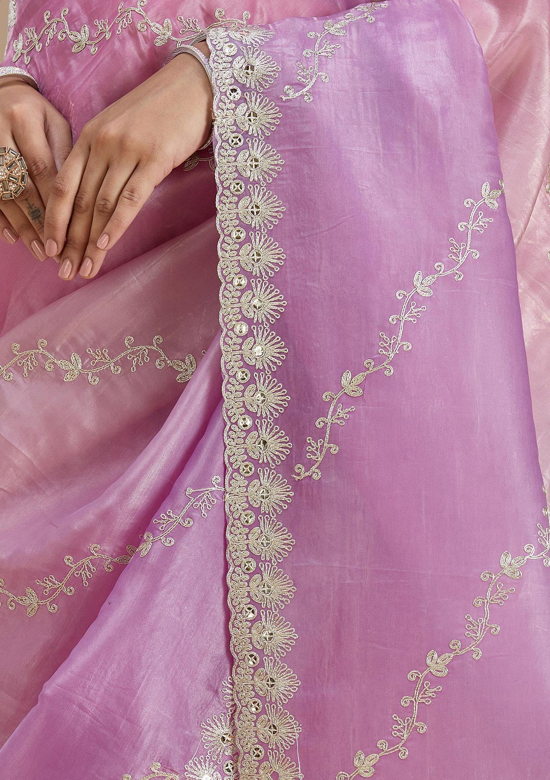 Lavender Gotapatti Crepe Saree-Koskii