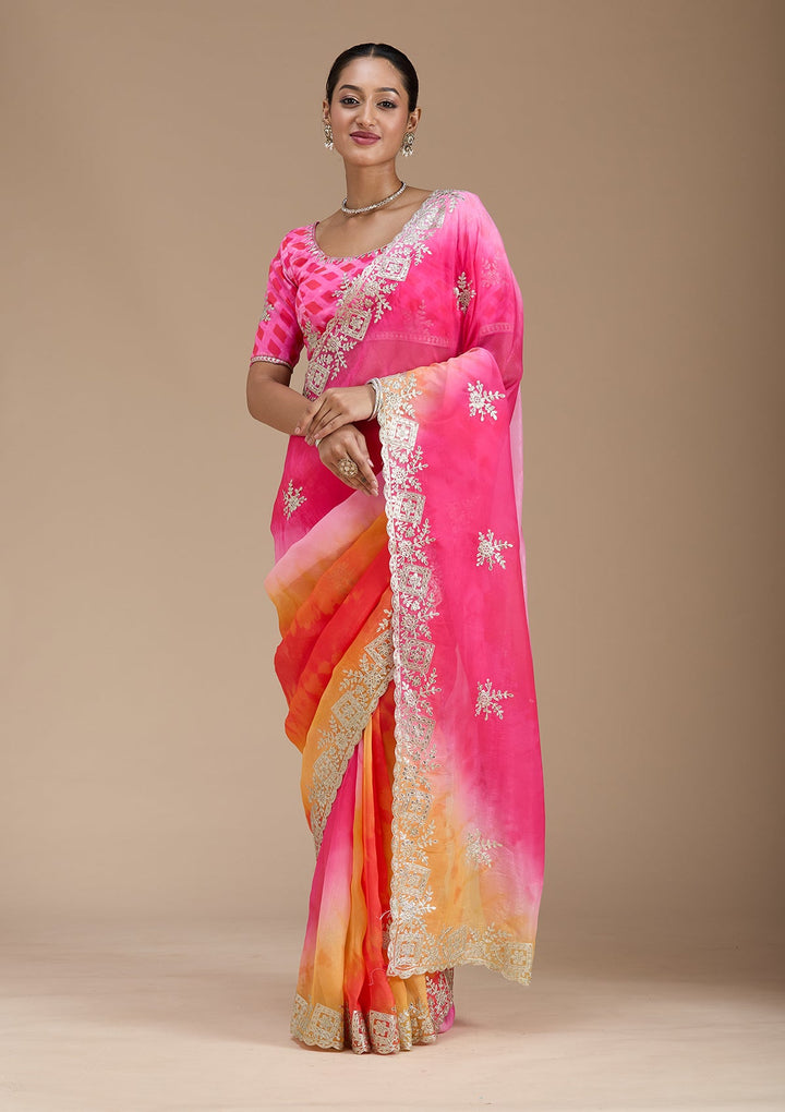 Pink Gotapatti Crepe Saree-Koskii