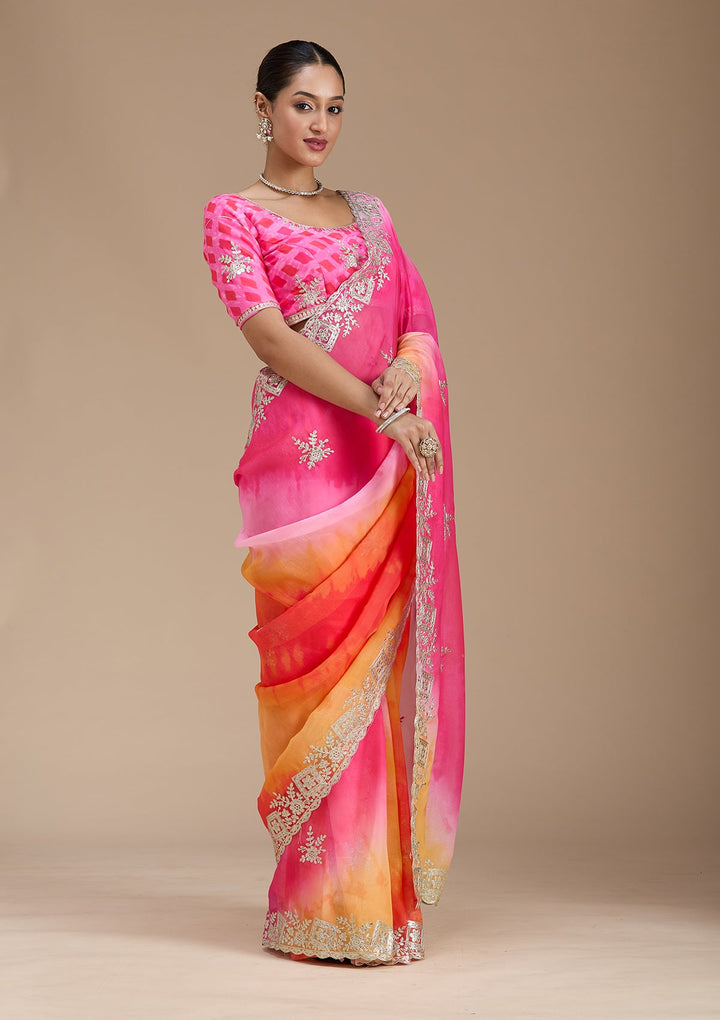 Pink Gotapatti Crepe Saree-Koskii