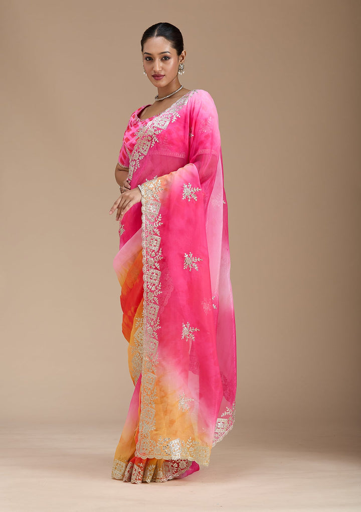 Pink Gotapatti Crepe Saree-Koskii