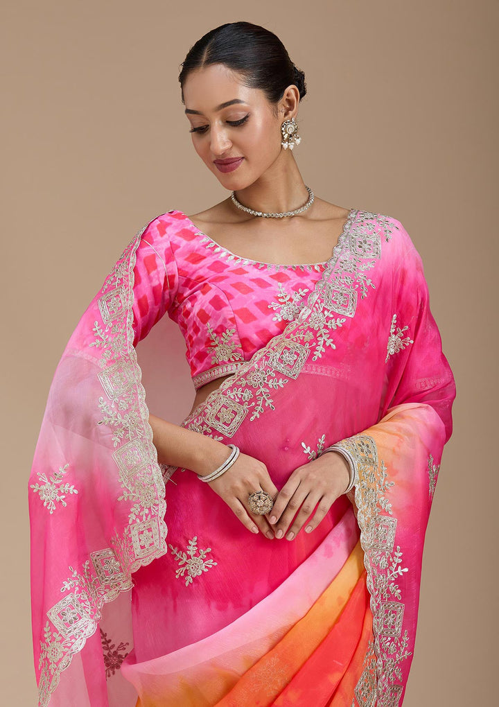 Pink Gotapatti Crepe Saree-Koskii
