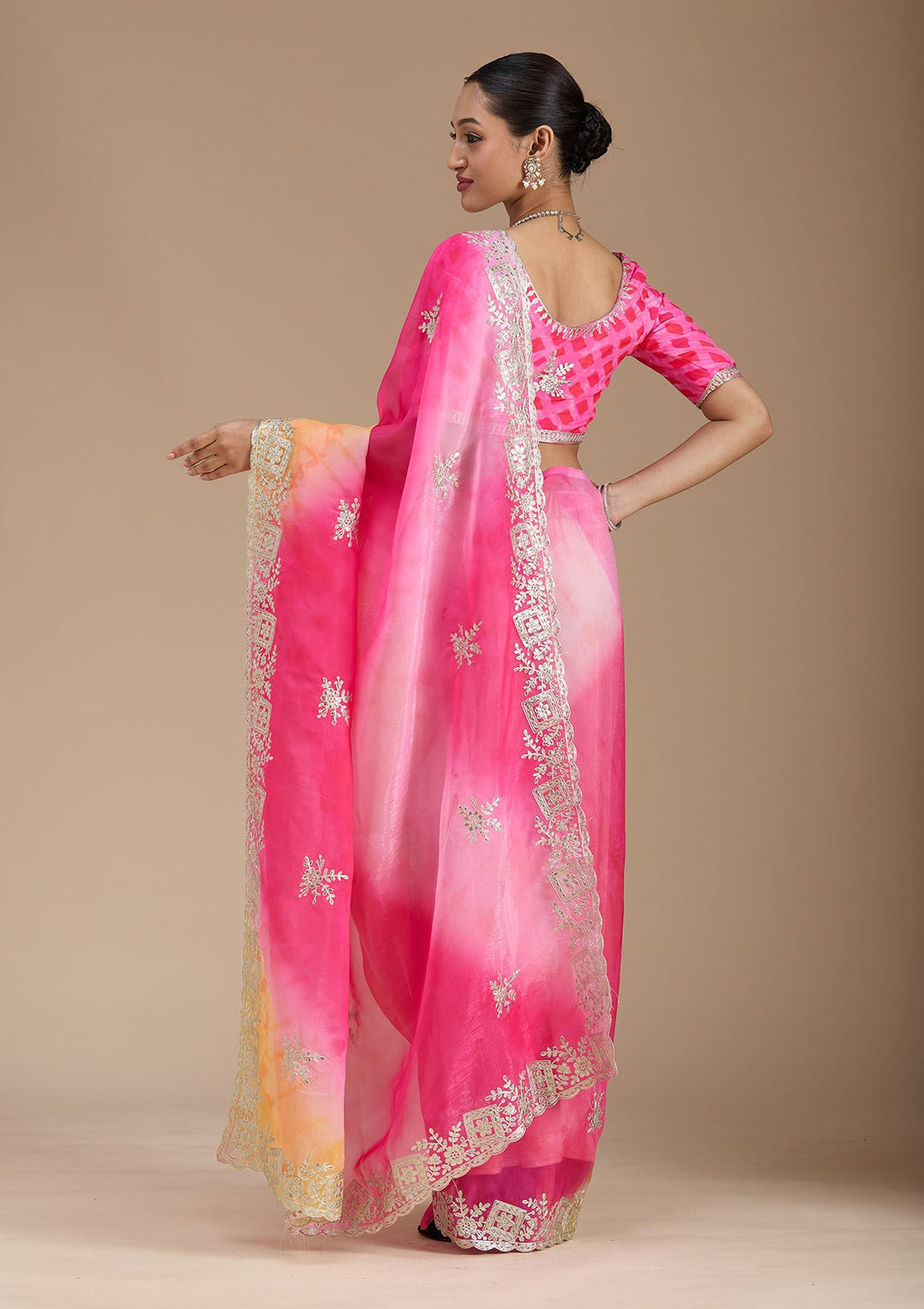 Pink Gotapatti Crepe Saree-Koskii