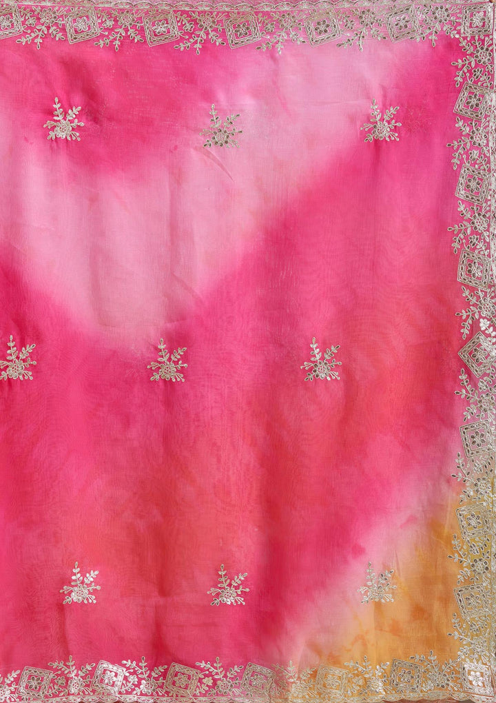 Pink Gotapatti Crepe Saree-Koskii