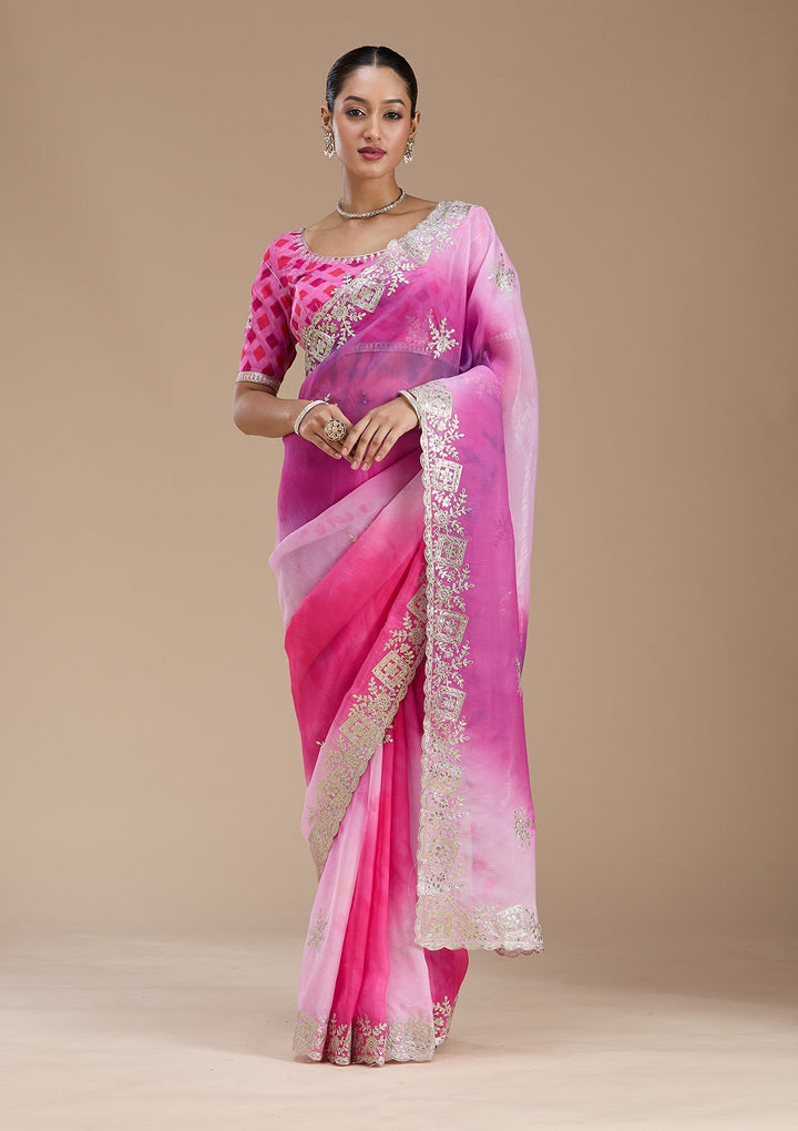 Pink Gotapatti Crepe Saree-Koskii