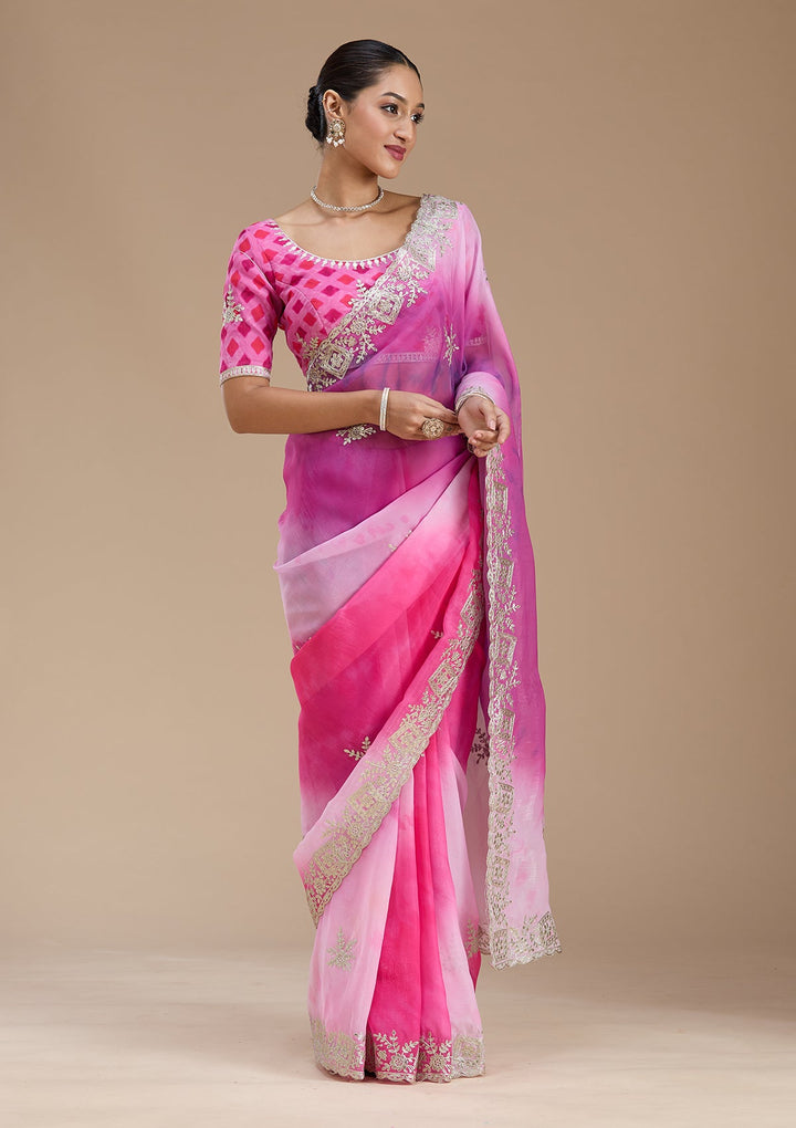Pink Gotapatti Crepe Saree-Koskii