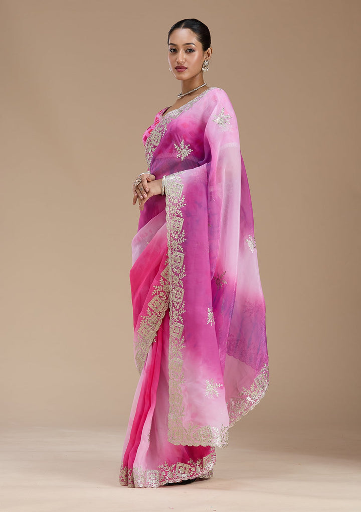 Pink Gotapatti Crepe Saree-Koskii