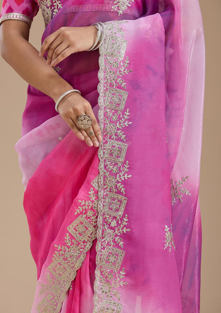 Pink Gotapatti Crepe Saree-Koskii
