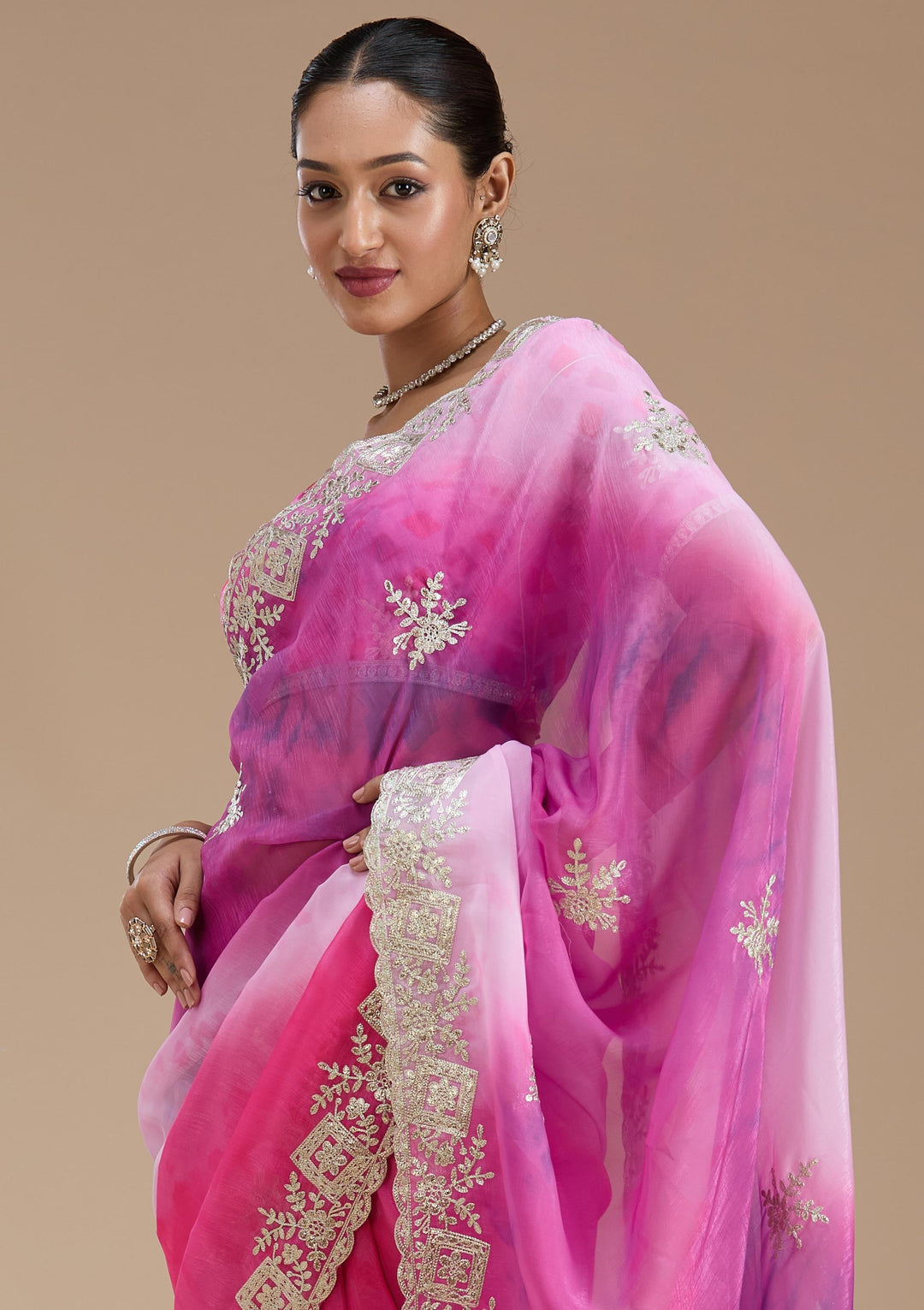 Pink Gotapatti Crepe Saree-Koskii