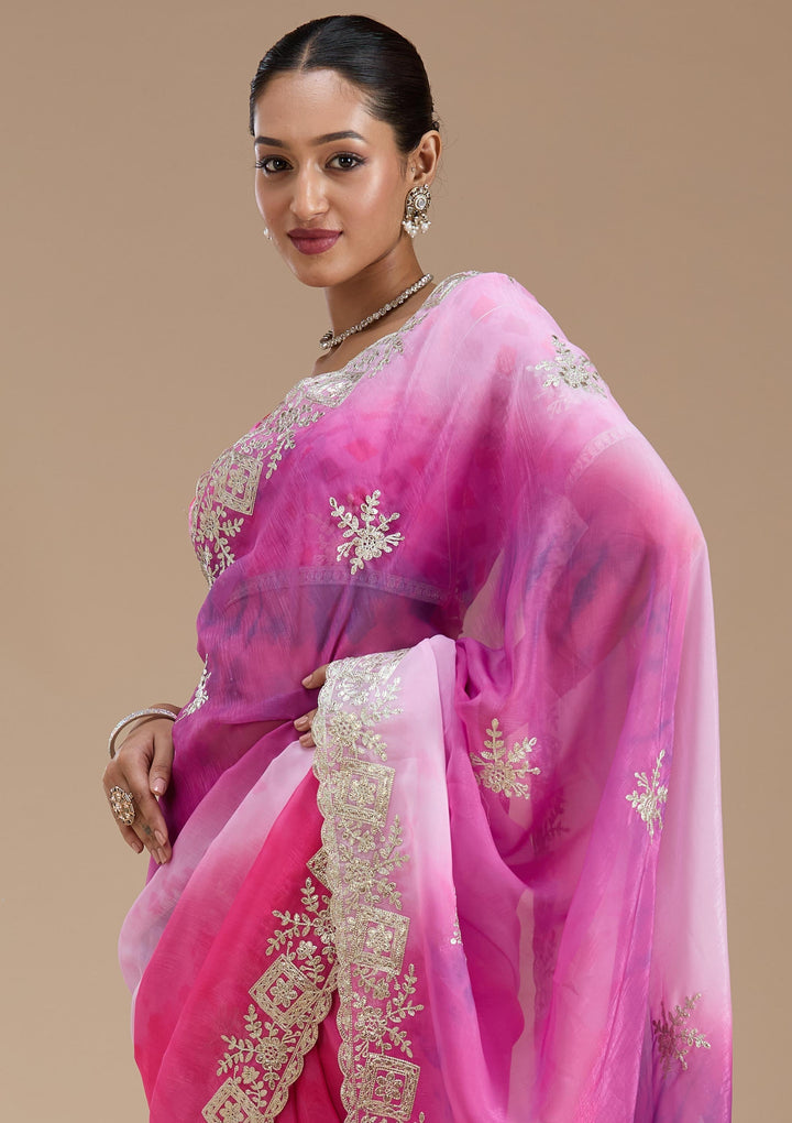 Pink Gotapatti Crepe Saree-Koskii