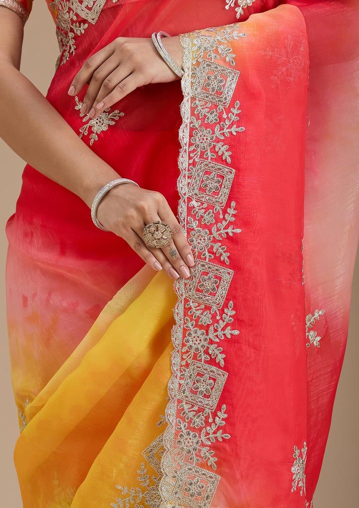 Red Gotapatti Crepe Saree-Koskii