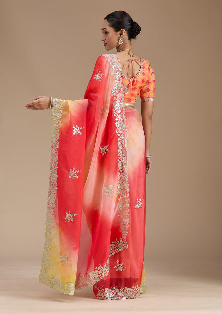 Red Gotapatti Crepe Saree-Koskii
