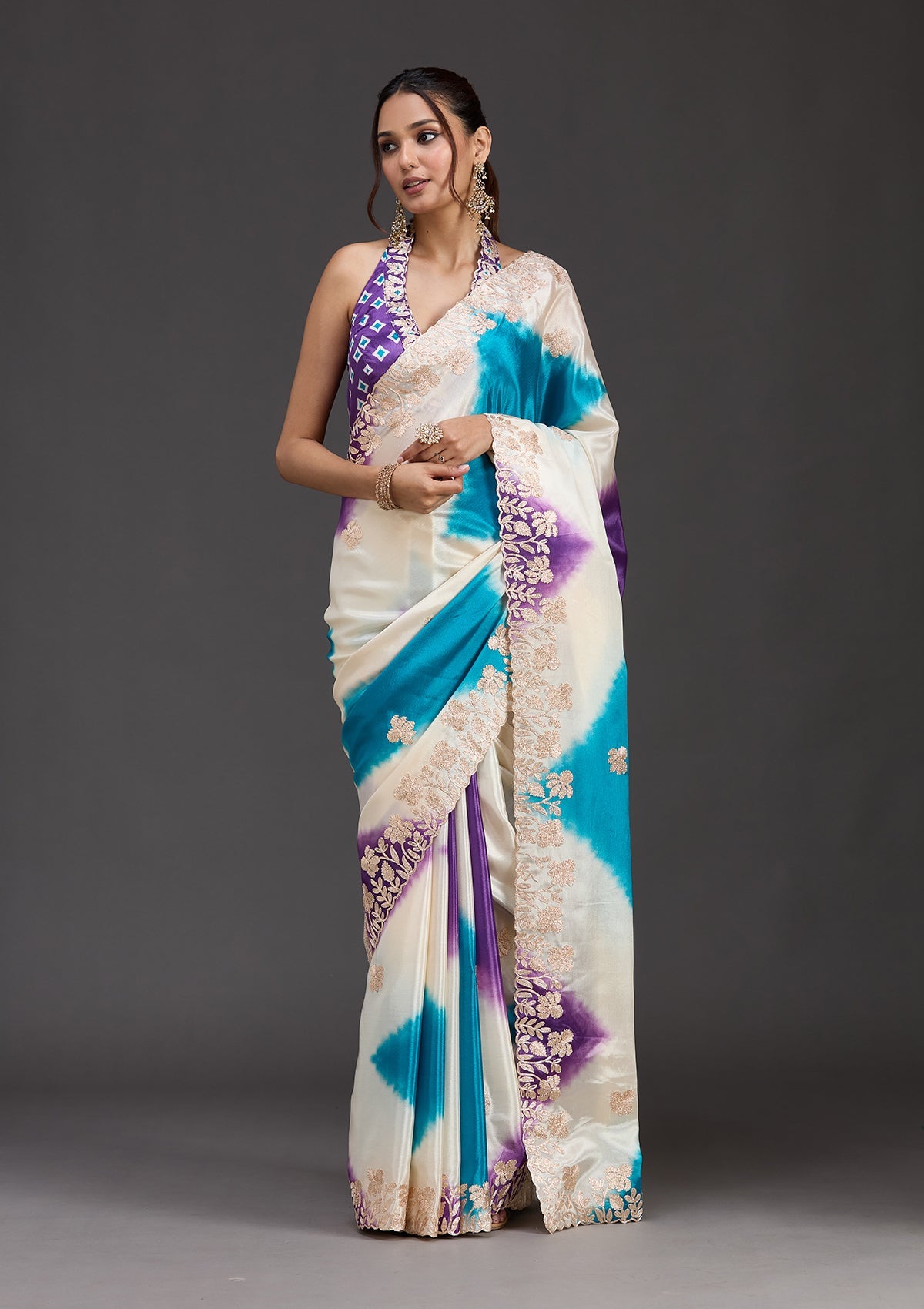 Purple Gotapatti Crepe Saree-koskii