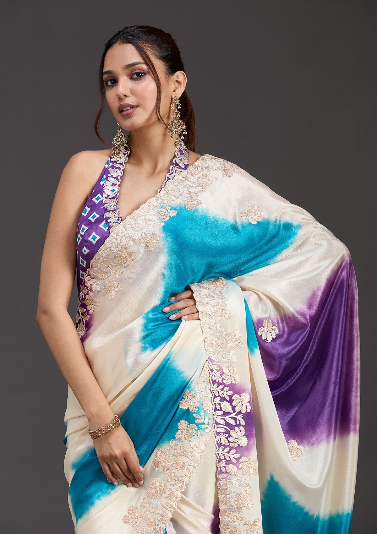 Purple Gotapatti Crepe Saree-koskii