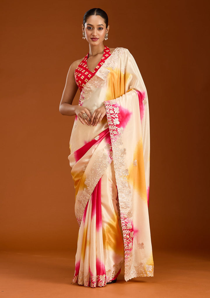 Rani Pink Gotapatti Crepe Saree-Koskii
