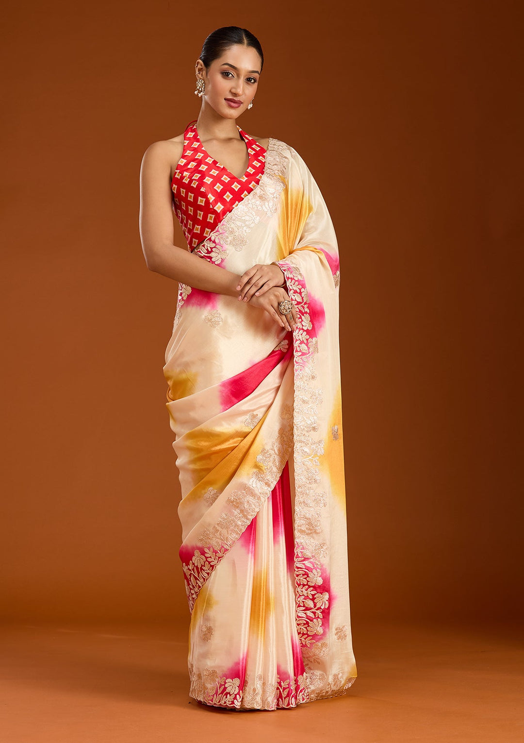 Rani Pink Gotapatti Crepe Saree-Koskii
