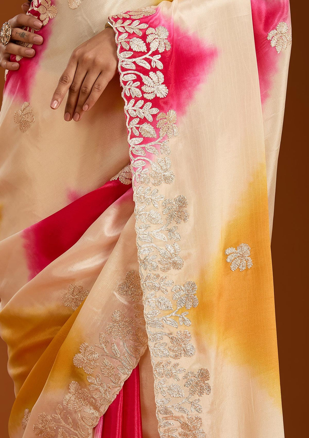 Rani Pink Gotapatti Crepe Saree-Koskii