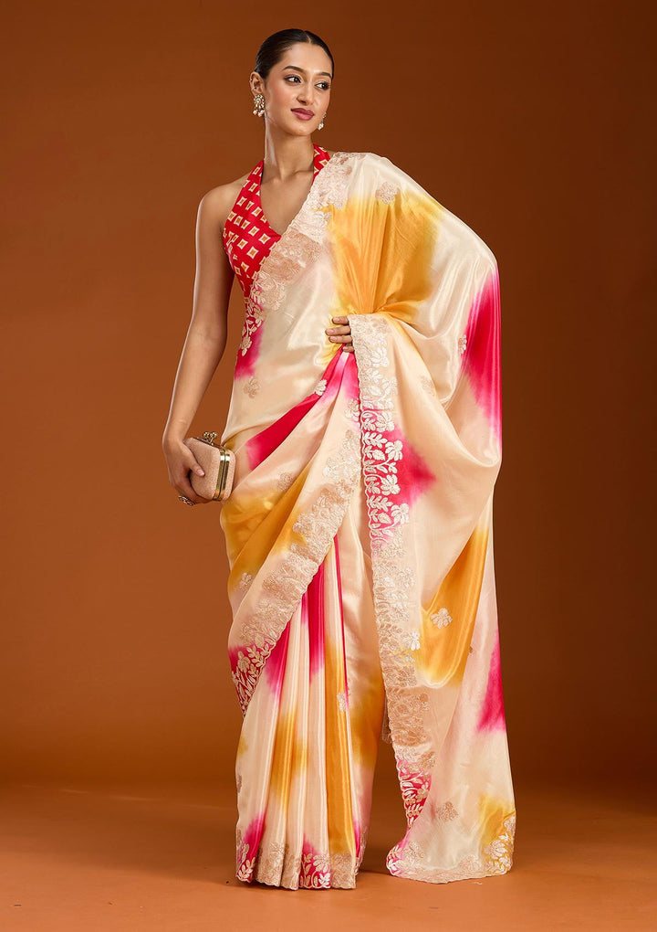 Rani Pink Gotapatti Crepe Saree-Koskii