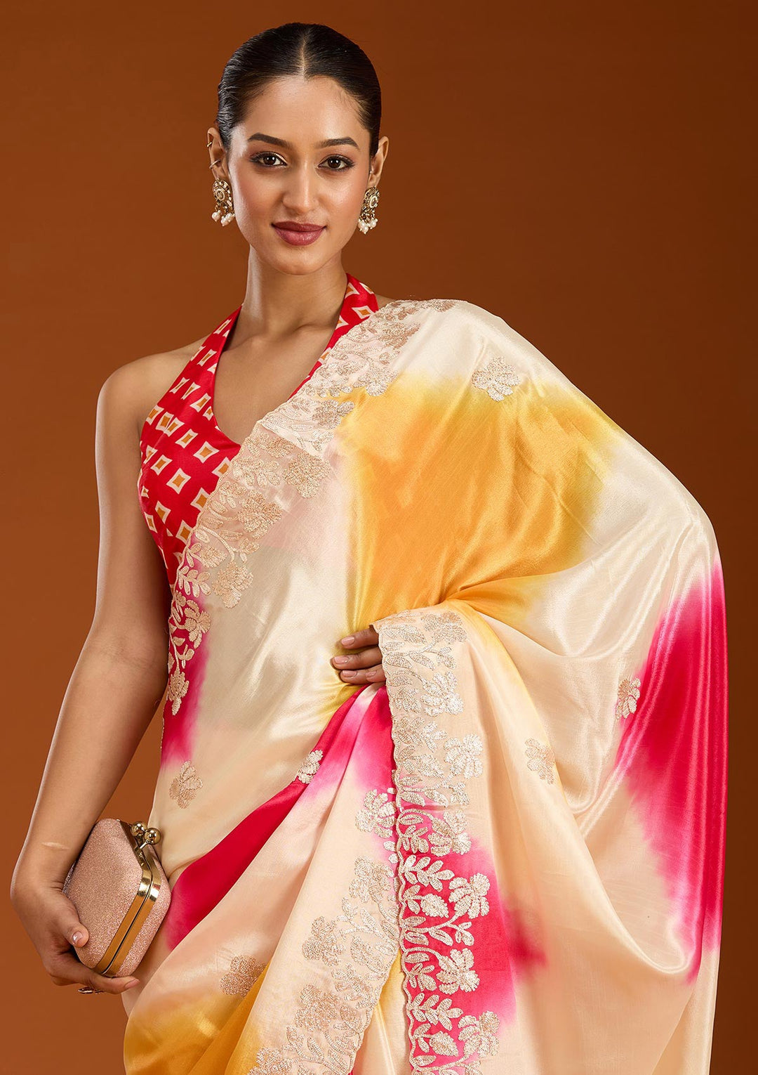 Rani Pink Gotapatti Crepe Saree-Koskii