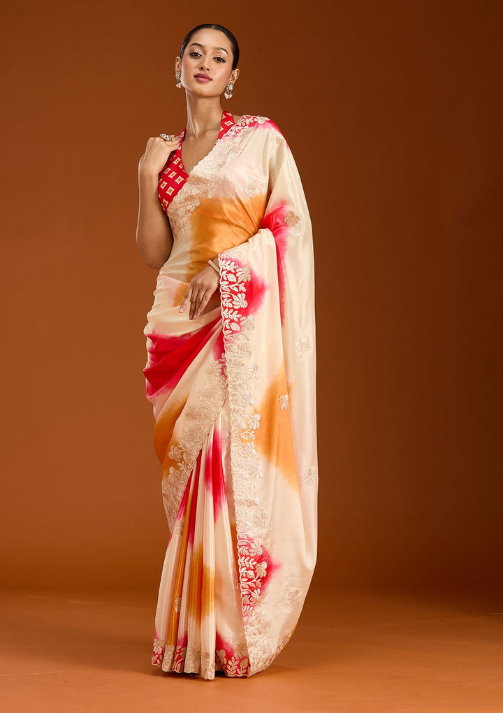 Red Gotapatti Crepe Saree-Koskii
