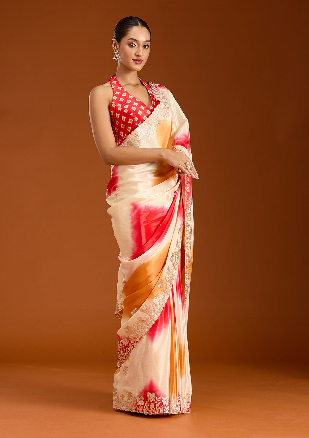 Red Gotapatti Crepe Saree-Koskii