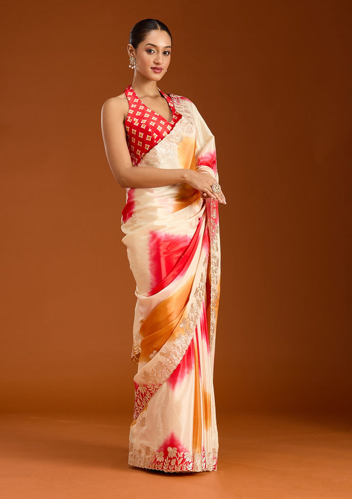 Red Gotapatti Crepe Saree-Koskii