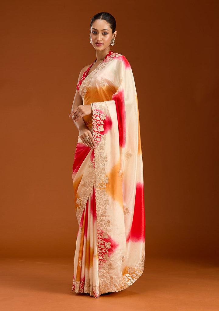 Red Gotapatti Crepe Saree-Koskii