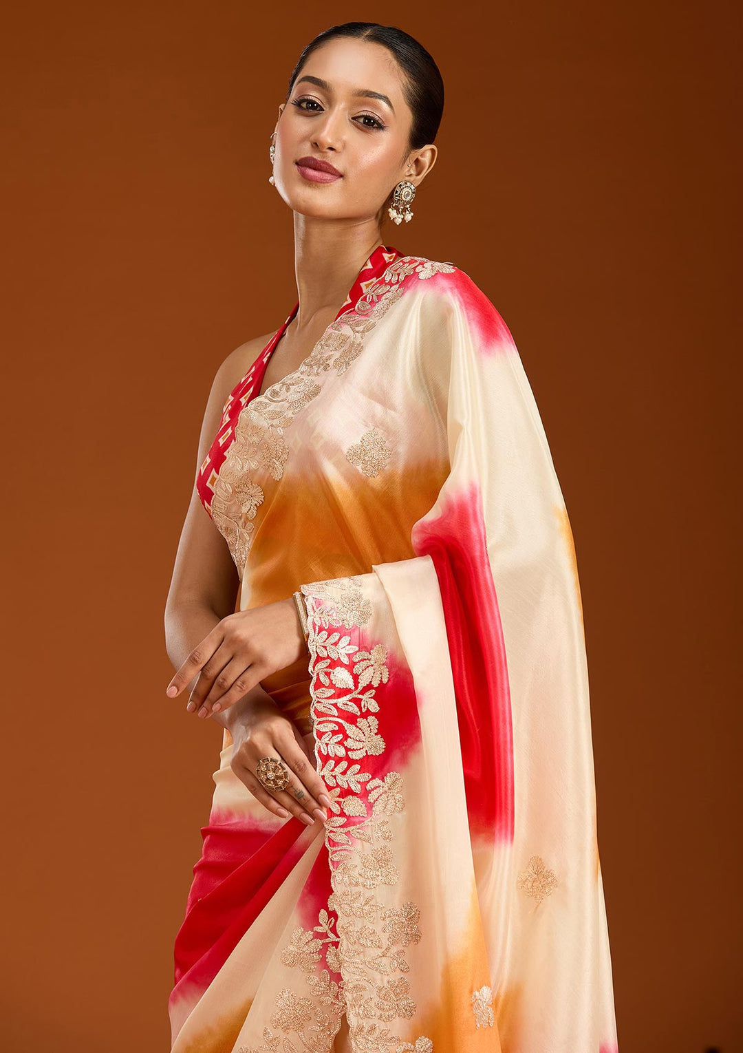 Red Gotapatti Crepe Saree-Koskii