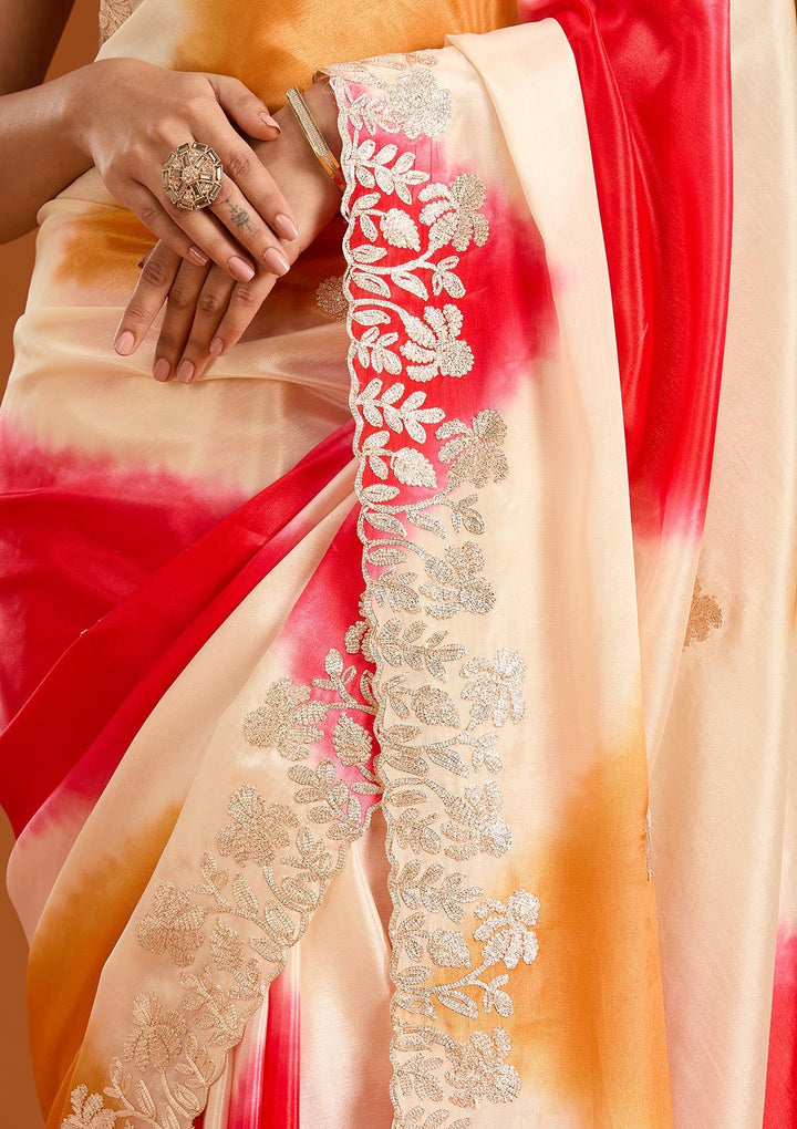 Red Gotapatti Crepe Saree-Koskii
