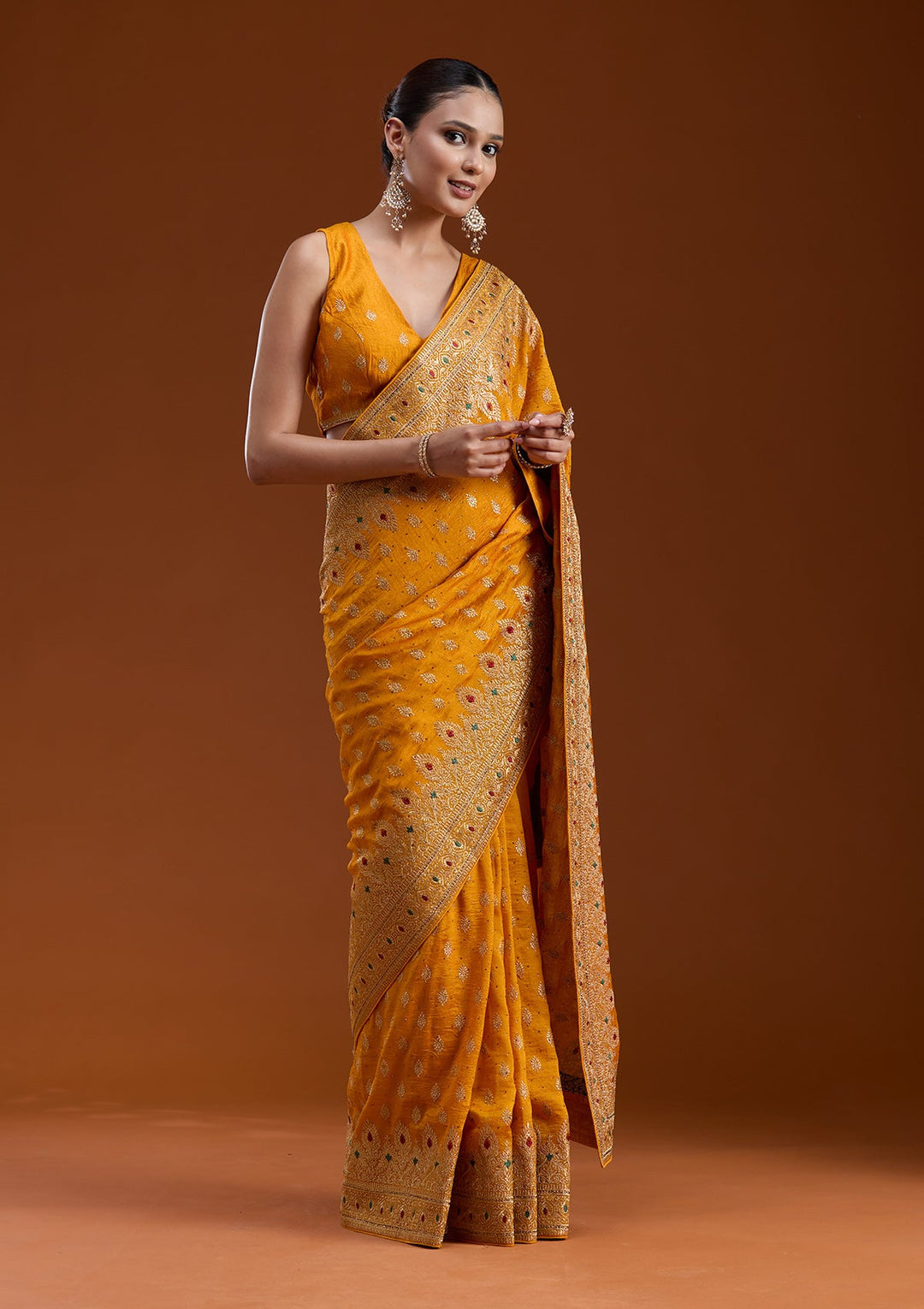 Mustard Zariwork (Gold) Soft Raw Silk Saree-koskii