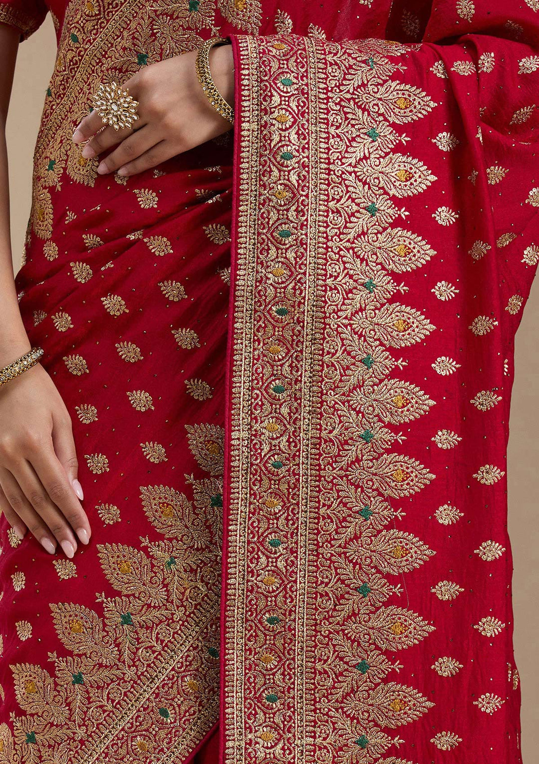 Red Zariwork (Gold) Soft Raw Silk Saree-koskii