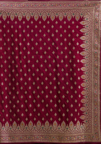 Wine Zariwork (Gold) Soft Raw Silk Saree-koskii