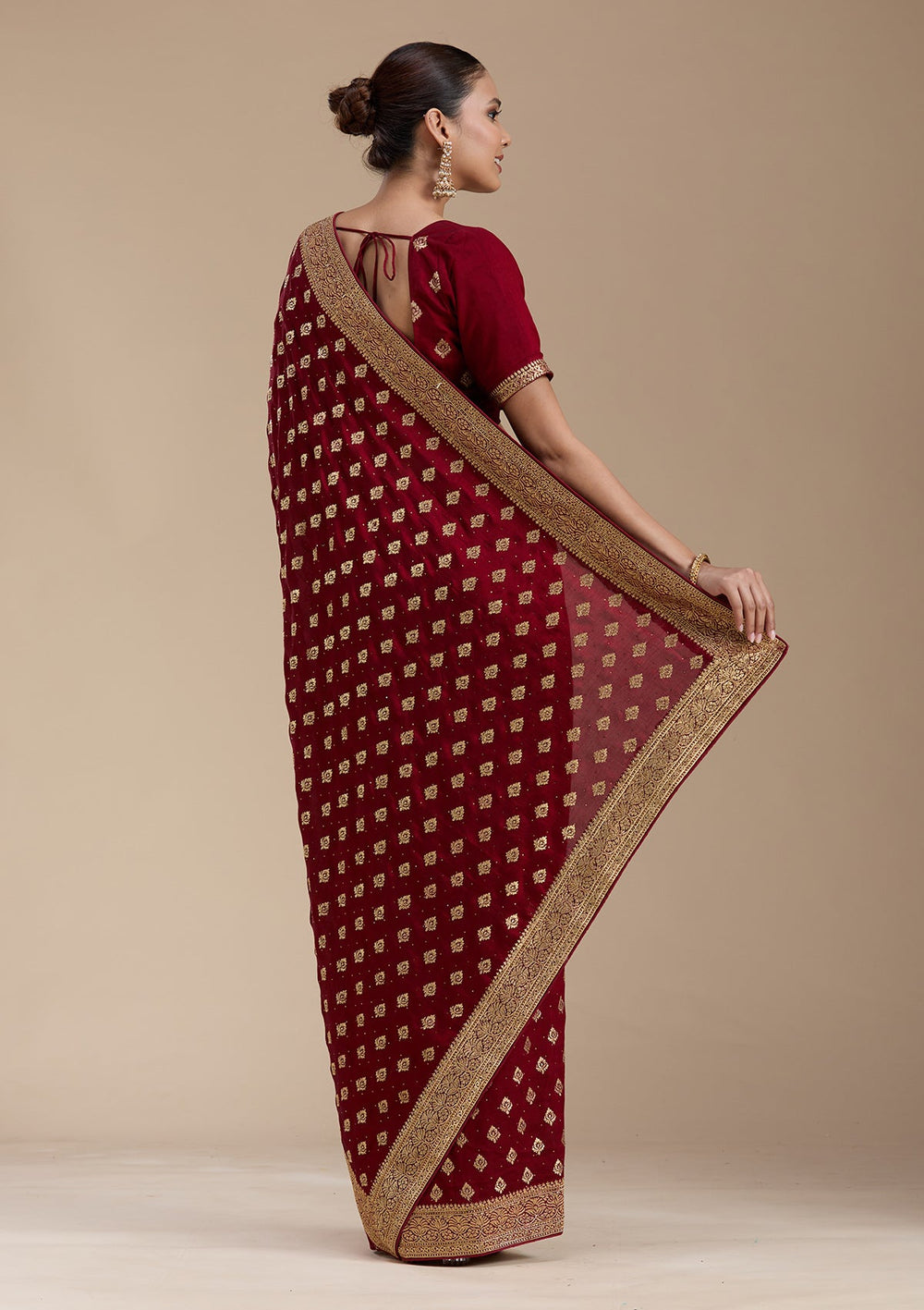 Maroon Zariwork (Gold) Soft Raw Silk Saree-koskii
