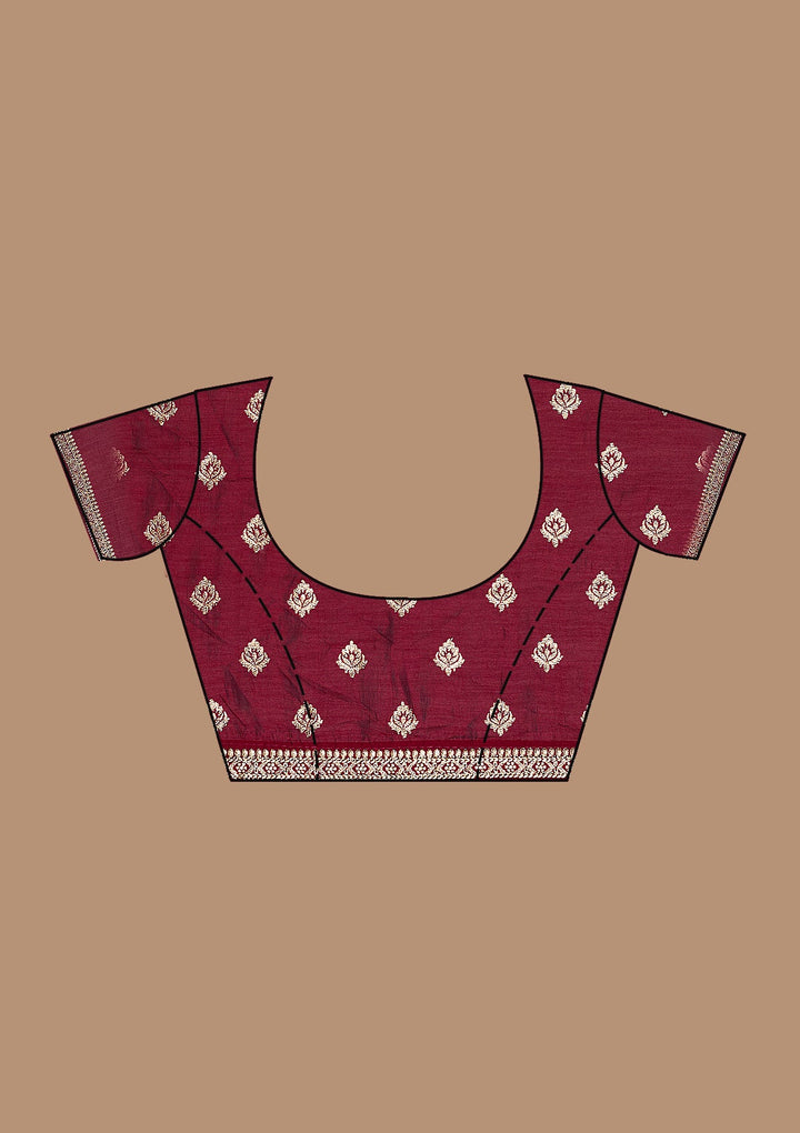 Maroon Zariwork (Gold) Soft Raw Silk Saree-koskii