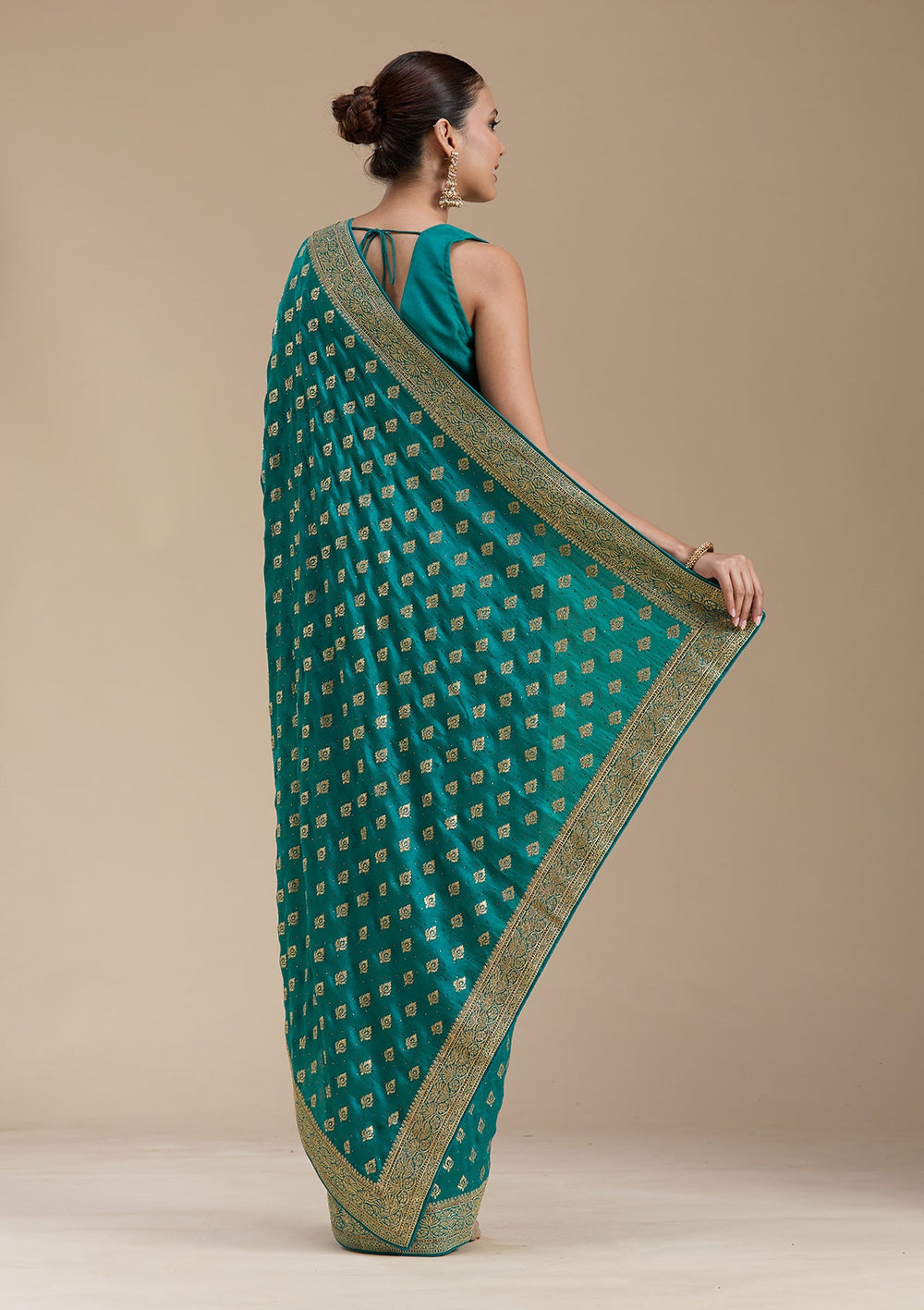 Rama Green Zariwork (Gold) Soft Raw Silk Saree-koskii