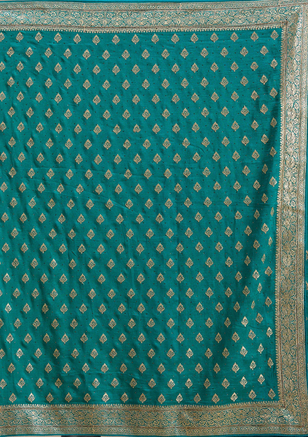 Rama Green Zariwork (Gold) Soft Raw Silk Saree-koskii