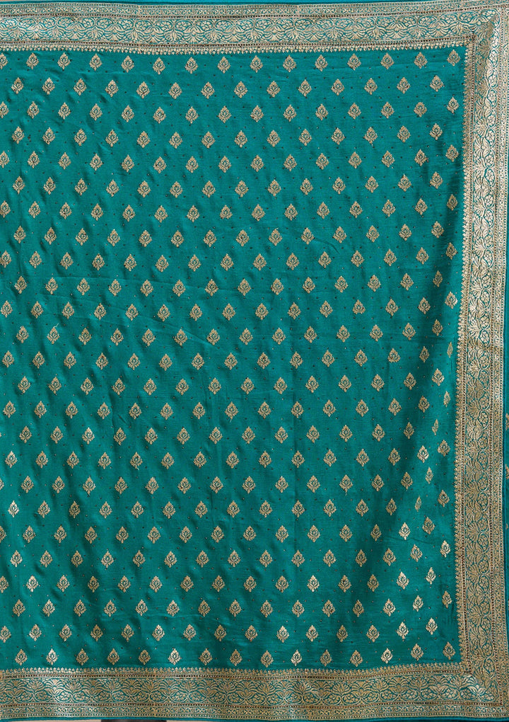 Rama Green Zariwork (Gold) Soft Raw Silk Saree-koskii