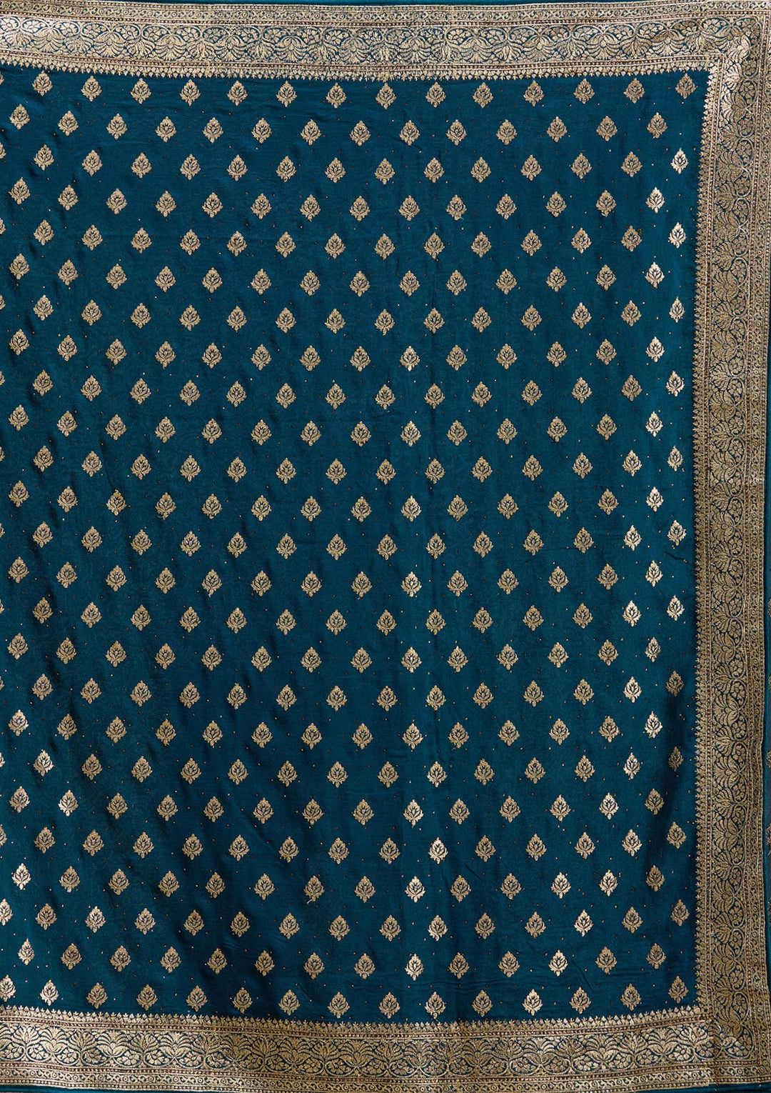 Teal Green Zariwork (Gold) Soft Raw Silk Saree-koskii