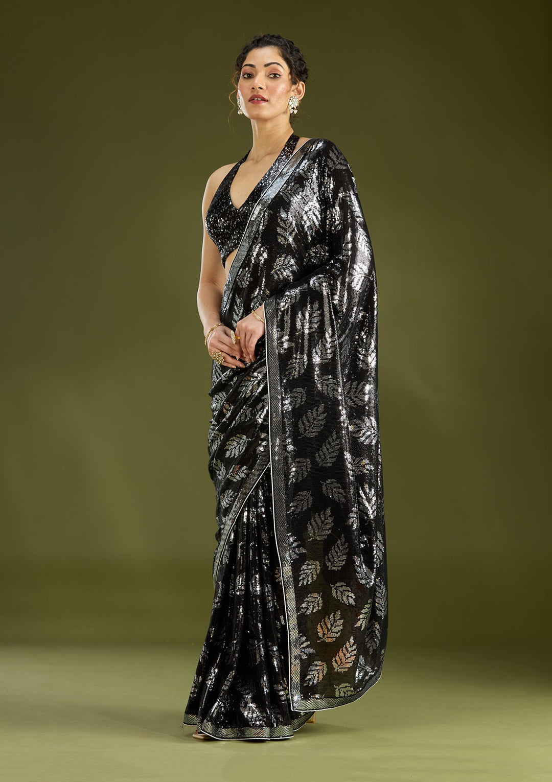 Black Sequins Georgette Saree